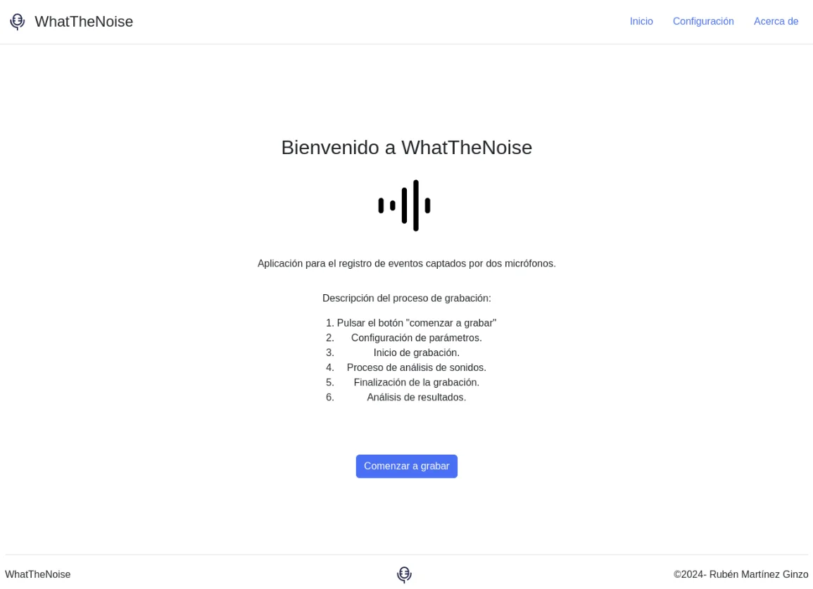 Pantalla de inicio de la aplicación web WhatTheNoise